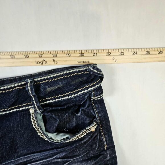 Almost Famous Women's Distressed Bootcut Jeans Sz 22 Med Wash Deco Pockets - Picture 5 of 12